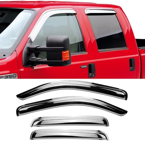 Chrome Side Window Visors Vent Deflector for 14-18 Chevrolet Silverado/GMC Sierra 1500,15-19 Silverado/Sierra 2500/3500 Crew Cab Pickup,4pc Outside Mount Sun Rain Guards Set 94536Y