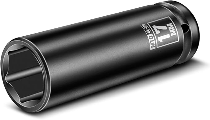 MTO 1/2" Drive 17mm Deep Impact Socket, 6 Pt. Metric Socket, CR-MO Steel & Anti-Corrosion Coating for Heavy-Duty Use