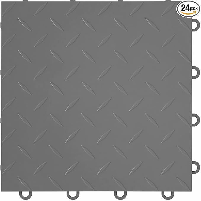 FlooringInc's Nitro 12"x12" Snap-Together Garage Flooring Tiles, Non-Slip Interlocking Plastic Garage Floor Mat, Garage Organization & Garage Storage, Diamond Pattern, Graphite, 24 Tiles, 24 Sq/Ft
