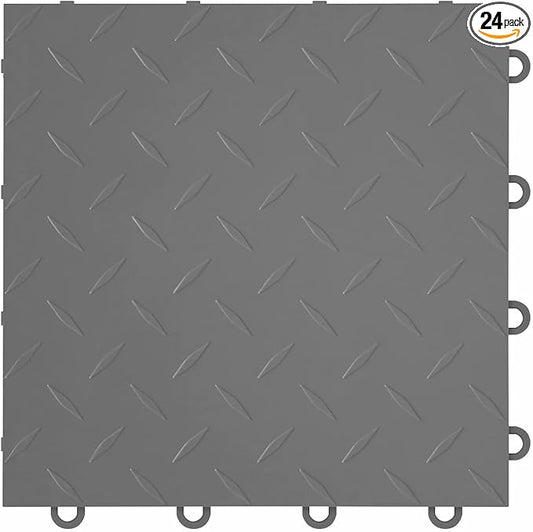 FlooringInc's Nitro 12"x12" Snap-Together Garage Flooring Tiles, Non-Slip Interlocking Plastic Garage Floor Mat, Garage Organization & Garage Storage, Diamond Pattern, Graphite, 24 Tiles, 24 Sq/Ft