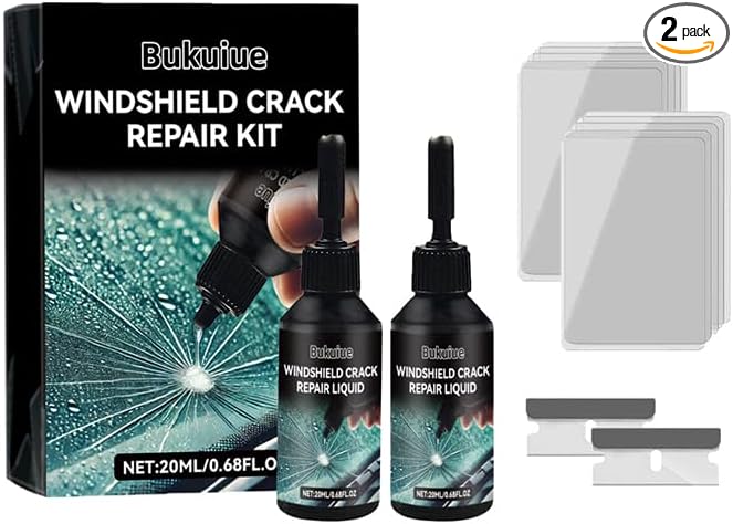 Cracked Windshield Repair Kit,Car Windshield Crack Repair Kit,Fast and Convenient,Glass Repair Liquid for Cracks,Applicable to All Types of Cracks（2Pcs）