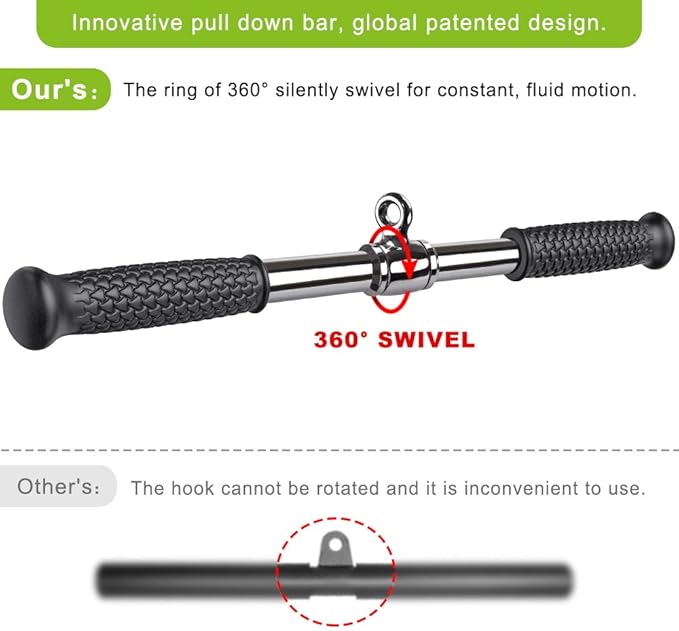 SELEWARE Rotating Straight Bar Cable Machines Attachments for Gym, Pull Down Bar Press Down Bar with Non-Slip Rubber Handle, Universal Attachment for Cable Machines