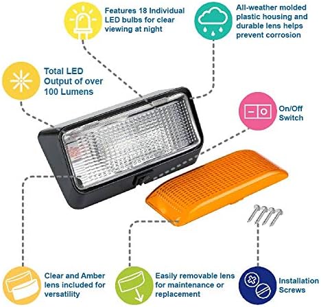 Lumitronics 12V LED Exterior Outdoor Porch Light with On/Off Switch, Removable Clear & Amber Lenses Perfect Outside Replacement Lights for RVs, Motorhomes, Campers, 5th Wheels, Trailers (Black)