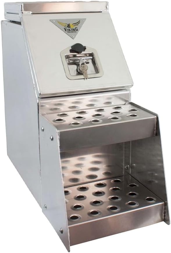 Mytee Products 24.5"x28.4"x15" Aluminum Side Mount Semi Truck Tool Box with Saddle Step Open Wide Design & T-Handle Latch Lock - Heavy Duty Weather Tight Step Tool Box for Flatbed Trailer