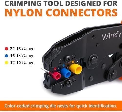 Wirefy Wire Crimping Tool for Insulated Connectors 22-10 AWG | Ratcheting Wire Crimper Tool | Crimp Pliers for Electrical Robust Terminal Crimper Connections