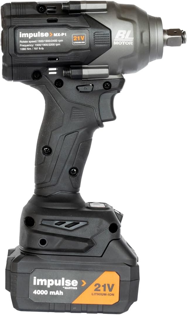 Impulse 1/2" Cordless Impact Wrench Kit with Two 21V Lithium-ion Batteries Included, Hight-torque 797 ft-lb, Charger, 3-Speed, Brushless Motor-type, Design for Heavy-duty Applications