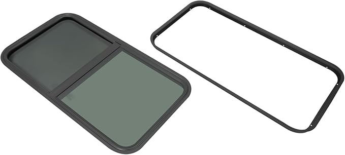 RV Window, 18" X 35" Universal RV Window Vertical Slide W/Trim Ring, Vertical Sliding Glass Window with Screen Window for Cargo, Horse Trailer, Marine Camper Window Replacement(18" X 35")