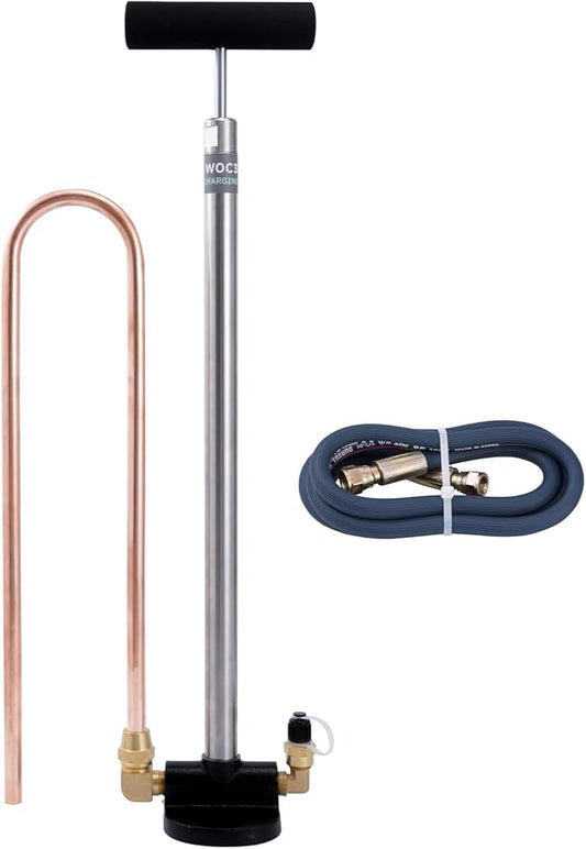 WATNOVA Professional Refrigeration Oil Charging Pump - 250PSI Non-Stop Operation, 3.8oz/Stroke, Dual-Brace Design w/ 1.5M Hose & Backflow Prevention (All Oil Types, 1/2.5/5 Gal Tanks)