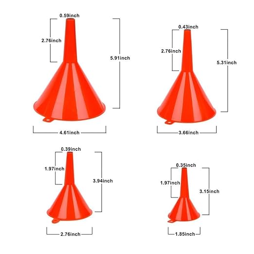 DEDC Oil Funnels, Plastic Gas Funnels Set for Car, Automotive, Kitchen, Mini Small Large Red (8pcs)