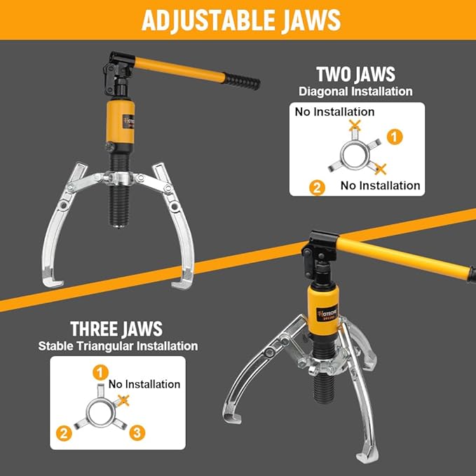 Hoteche 5-Ton Hydraulic Bearing Puller - Self-Contained Gear/Wheel Bearing Removal Tool | 2/3 Jaw Compatible | for Truck/Auto/Industrial Use