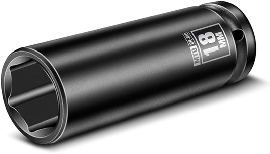 MTO 1/2" Drive 18mm Deep Impact Socket, 6 Pt. Metric Socket, CR-MO Steel & Anti-Corrosion Coating for Heavy-Duty Use