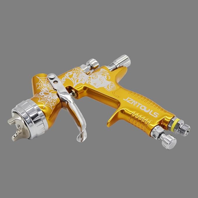 TE20 HVLP Air Spray Gun 1.3mm Nozzles, Car Paint Gun Sprayer,Forged Body, Anodised Finish，Paint Gun for Varnish and Top Coat, with Paint Sprayer Accessories (Gold)