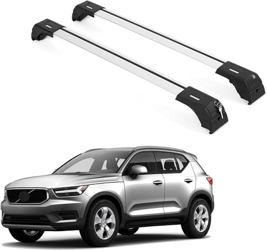 ERKUL Roof Rack Cross Bars for Volvo XC40 2019-2026 | Aluminum Crossbars with Anti Theft Lock for Rooftop | Compatible with Flush Rails - Silver