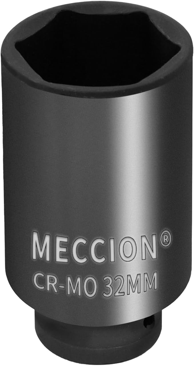 Meccion 1/2 Inch Drive Impact Socket 32mm Metric, 6 Point Cr-Mo Deep Impact Socket, 78mm Length