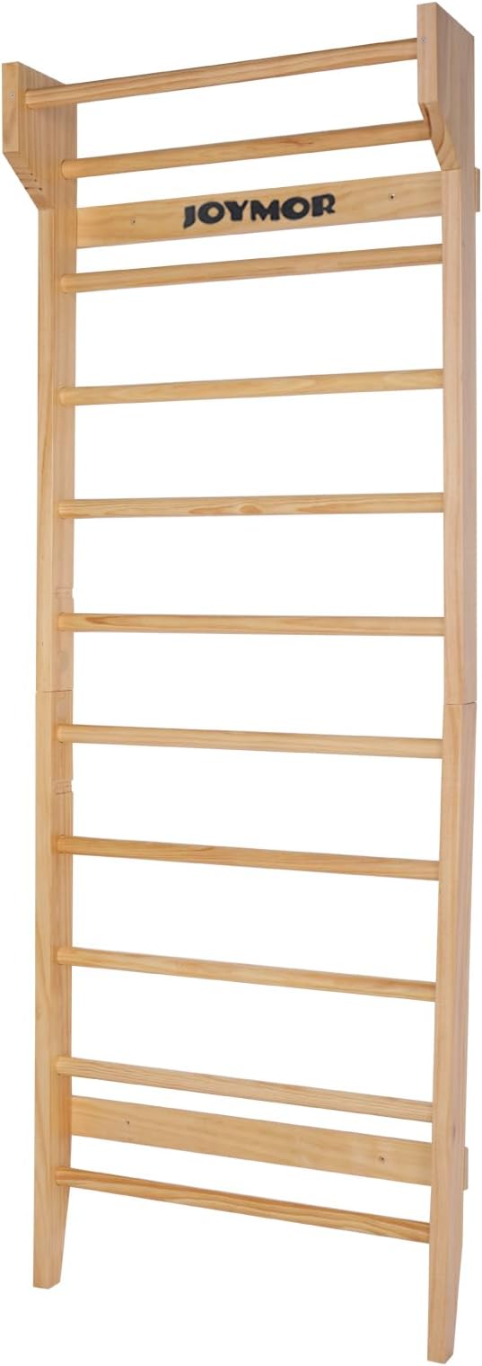 JOYMOR Gymnastics Swedish Ladder, Multiuse Exercise Ladder, Wall Mounted Pull Up Bar, Physical Therapy for Stretching and Various Exercises, Indoor Gym Workout Yoga (Wood Stall Bar)