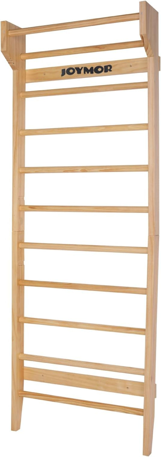 JOYMOR Gymnastics Swedish Ladder, Multiuse Exercise Ladder, Wall Mounted Pull Up Bar, Physical Therapy for Stretching and Various Exercises, Indoor Gym Workout Yoga (Wood Stall Bar)