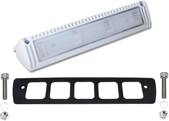 Raycharm 13" Exterior LED Flood Lighting Fixture, 40° Down Angle Beam, 6000K Cool-White, 12V/24V DC, High Lumen Output Low Current Draw, Waterproof White Finish for RV & Boat, 1-Pack