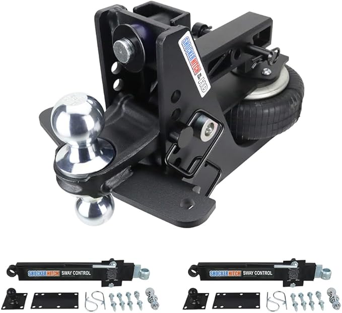 Shocker HD Max Combo Air Hitch & Sway Control Towing Kit, Fits 2" Hitch Chrome Combo 2" & 2-5/16" Balls