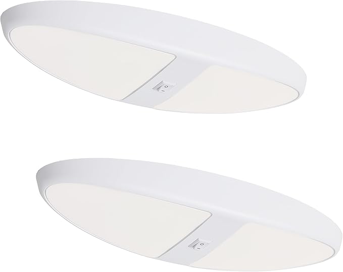 Facon 2-Pack 12V DC RV Ceiling Dome Light with On/Off Switch - 4000K Cool White, Large Oval Pancake RV Puck Light for RVs, Motorhomes, Campers & Boats, ETL Listed