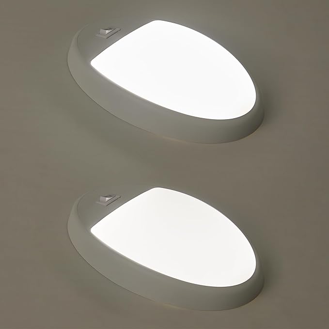 Facon 2-Pack 12V DC RV Ceiling Dome Light with On/Off Switch - 4000K Cool White, Small Oval Pancake RV Puck Light for RVs, Motorhomes, Campers & Boats, ETL Listed