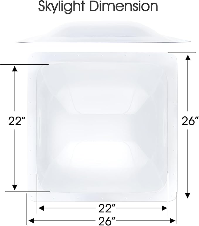 XMK 26" x 26" RV Skylight Replacement Outer Dome Fits 22" x 22" RV Skylight Shower Roof Cover Dome Openings for Camper Trailer Motorhome Fifth Wheel Food Truck (22"x22", Clear)