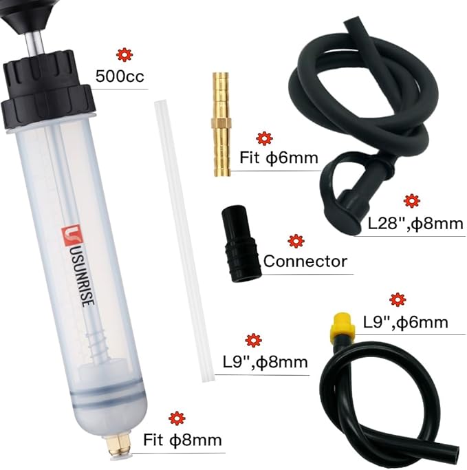 Automotive Fluid Extractor Pump,Oil Change Syringe with Long Hose,Syringe Style Pump for Power Steering Transmission Gear Oil & Brake Fluid Changes, Hand Vacuum Pump 500CC/500ML-3 ProType