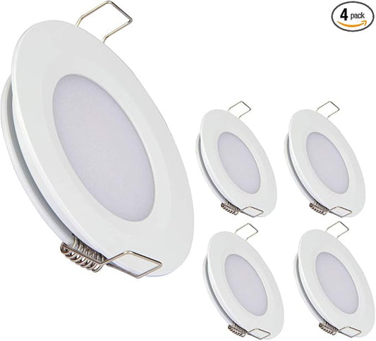 acegoo RV Recessed Ceiling Light 2-3/4” Full Aluminum 12V Dimmable LED Puck Light for Campervan Truck Caravan Boat Roof Under Cabinet Lighting, Flush Mount Cutout 2-1/4" (White,Warm White) 4 Pack