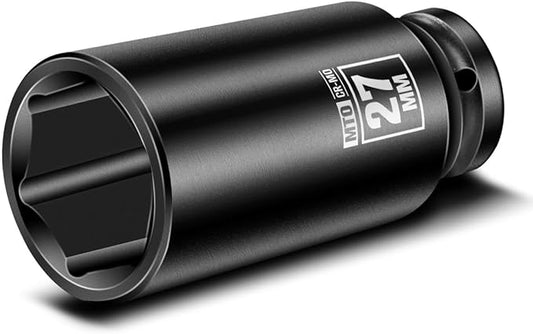 MTO 1/2" Drive 27mm Deep Impact Socket, 6 Pt. Metric Socket, CR-MO Steel & Anti-Corrosion Coating for Heavy-Duty Use