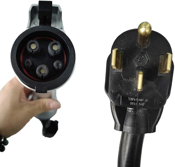 Splitvolt Level 2 Adjustable EV Charger (240v, 26 ft Cable, NEMA 14-50, Adjustable up to 40 Amps) Live LCD Screen Time Delay Start Function, NEC Fast 50A Circuit Charging J1772 Plug with Travel Bag