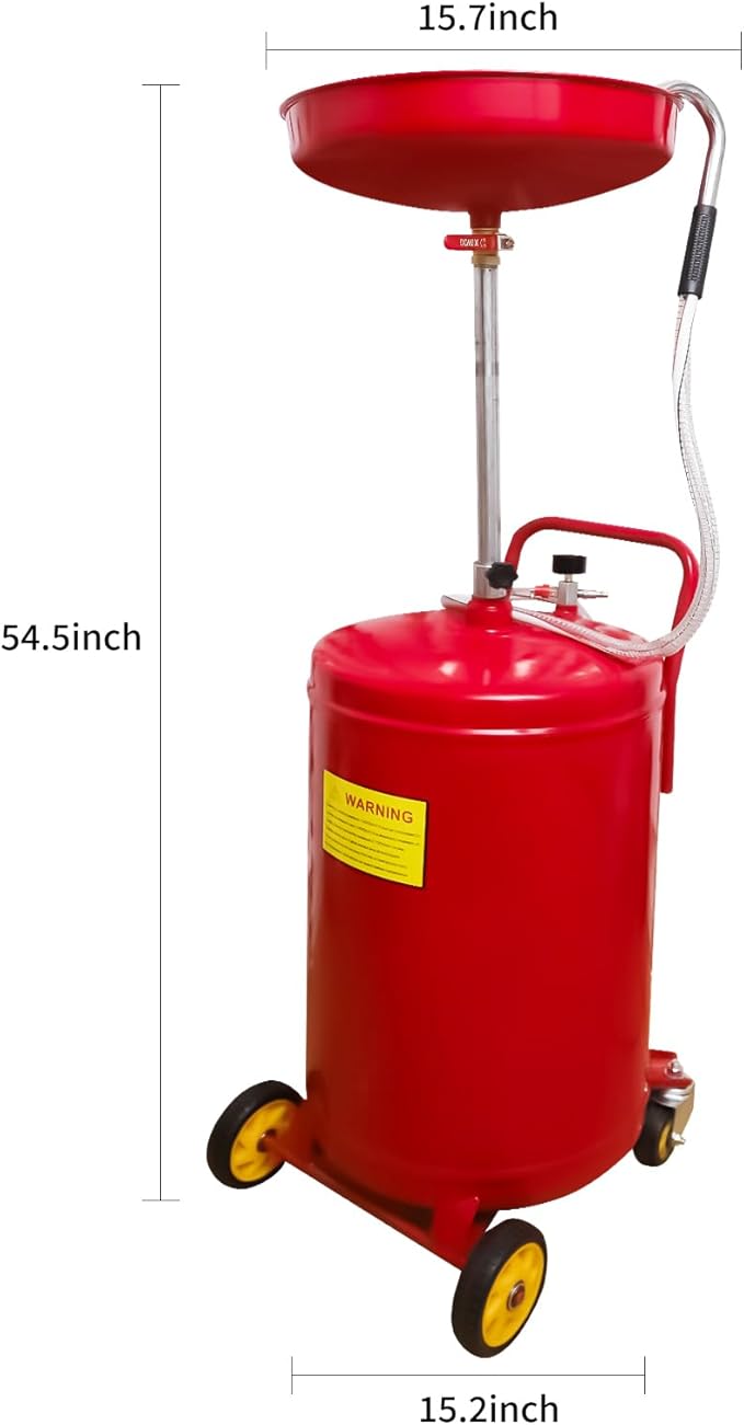 Aain 20 Gallon Portable Oil Drain Container,Waste Oil Drain Tank,Air Operated Drainer for Oil Change,Portable Fluid Drain Disposal with Adjustable Height,Heavy Duty Construction with Wheels