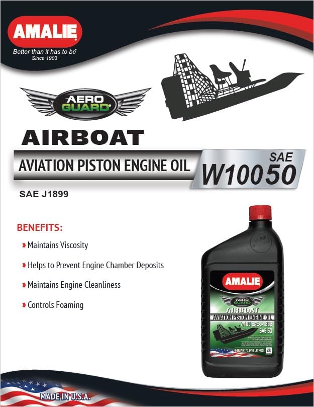 AMALIE Airboat Piston Engine Oil W100 SAE 50 (160-62046-56) 1 Quart Bottle, Pack of 12 | Made in USA