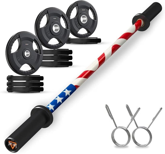 4FT Olympic Barbell Bar, 47Inch Straight Weight Bar with 2 Collars, Solid Olympic Bar with Bearings, 500Lbs Capacity Weightlifting Bar for Home Gym Strength Training, Suitable for 2 Inch Plates