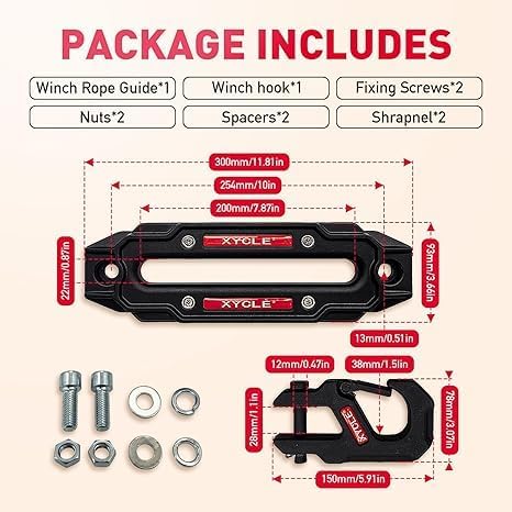 10" (254mm) Synthetic Rope Towing Winch Aluminum Cable Guide&Foldable Forged Trailer winches Hook kit, 1/2" x 70 Ft Synthetic Winch Cable Suitable for 10000-20000 LBs Electric Winch（Black）