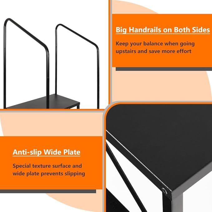 LUCKUP 3 Step RV Stairs with Handrails- Non Slip Hot Tub Steps Portable Mobile Home Stairs for RV, Travel Trailer, Camper Outdoor (Black)