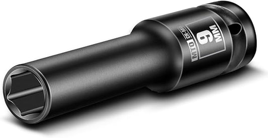 MTO 1/2" Drive 9mm Deep Impact Socket, 6 Pt. Metric Socket, CR-MO Steel & Anti-Corrosion Coating for Heavy-Duty Use