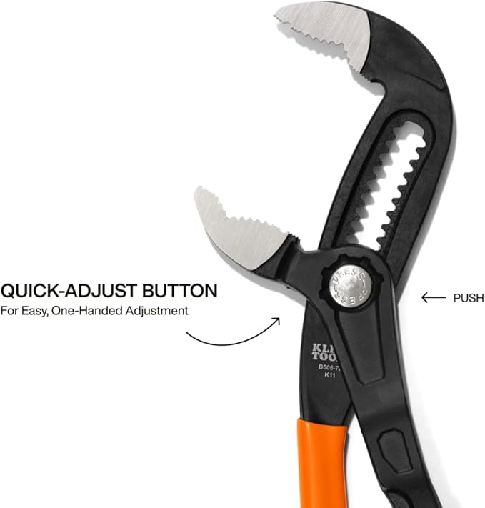 Klein Tools D5057B 7-Inch Adjustable Pliers, Quick-Adjust Klaw Pump Pliers, Compact Design with V-Jaw and Hardened Teeth for Maximum Torque