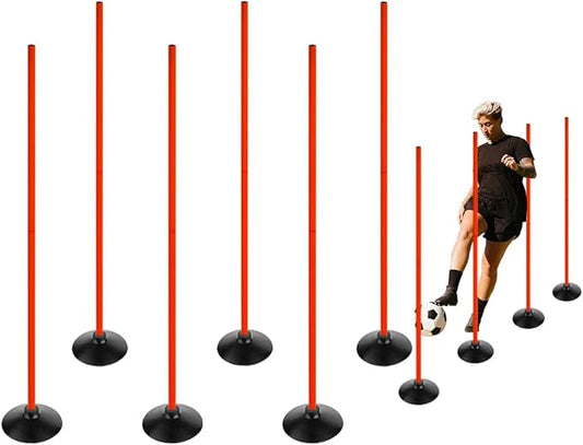 TNZMART 4.9FT Training Agility Poles Detachable Soccer Training Sticks Multi-Purpose Slalom Boundary Poles with Rubber Bases