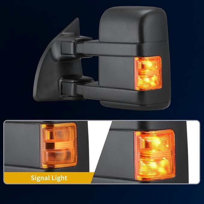 DWVO Tow Mirrors Compatible with 1999-2007 Ford F250 F350 F450 F550 Super Duty & 2000-2005 Excursion, 2-Piece of Towing Mirrors with Amber Turn Signal & Power Heated, Folding Side Mirror, Direct Fit