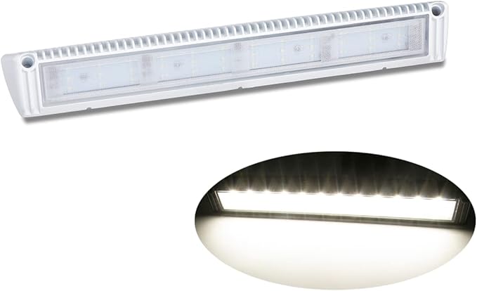 Raycharm 18" RV & Boat Exterior LED Awning Light Fixture, 40° Down Angle Flood Beam, 4000K Natural-White, 12V/24V DC, High Lumen Output Low Current Draw, Waterproof White Finish, 1-Pack