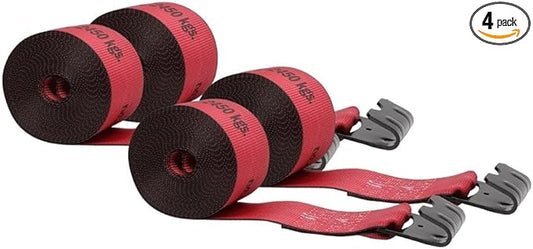 Mytee Products Kinedyne Winch Straps 4" x 30" Red Heavy Duty Tie Down with Flat Hooks WLL# 5400 lbs | 4 Inch Cargo Control for Flatbed Truck Utility Trailer (4 Pack)