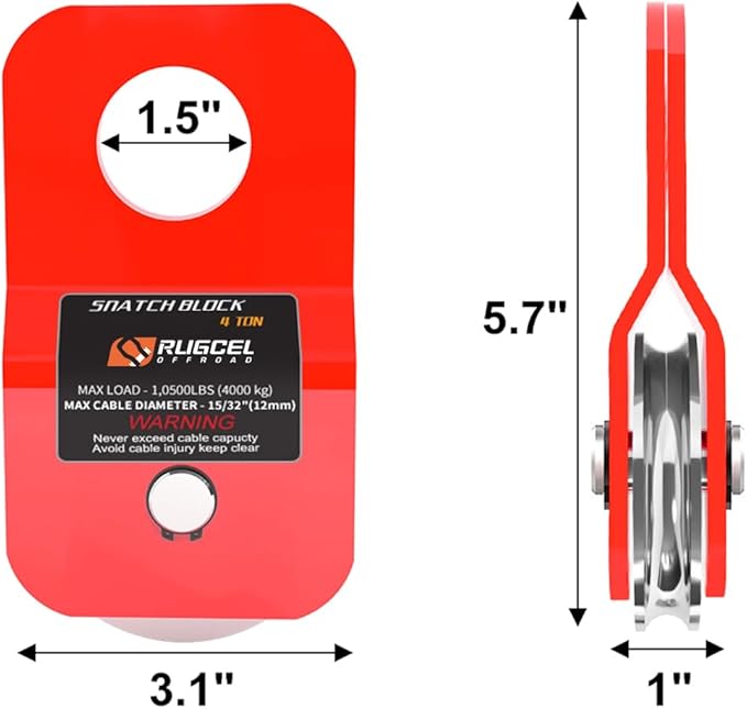 RUGCEL WINCH 4.8T Heavy Duty Recovery Winch Snatch Block,10500lb Capacity (red),Towing Pulley System for Synthetic Rope or Steel Cable