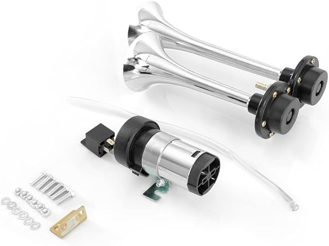 150dB 12V Dual Trumpet Air Horn Kit, Universal Truck Horn with Compressor for Car, Truck, Train, Boat - Loud for Emergenc Safety Use