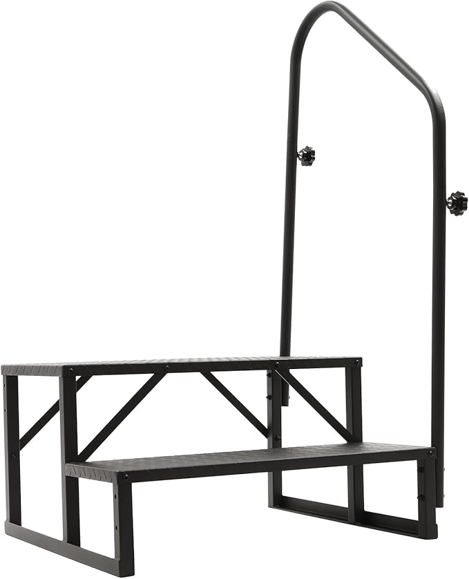 RV Steps with Handrail, 2 Step RV Ladders with Anti-Slip Pedals, Mobile Home Stairs for Travel Trailers, Heavy Duty Camper Steps for Camper, Porch, Spa