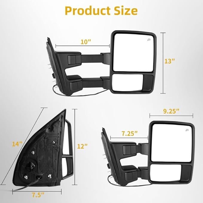 DWVO Tow Mirrors Compatible with 1999-2007 Ford F250 F350 F450 F550 Super Duty & 2000-2005 Ford Excursion, Electric Heated Rear View Side MirrorsSmoke LED Turn Signals, Black