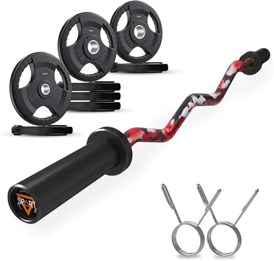 Olympic EZ Curl Bar, 47INCH/4FT Strength Training Curling Bar with Knurled Grip, Chrome Finish, Copper Sleeve Barbell for 2-inch Weight Plates, 500 LBS Capacity