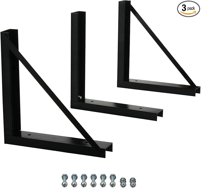 3 PCS 18 x 18 Inch Black Welded Structural Steel Mounting Brackets for Truck Trailer Underbody Tool Boxes with Screws Spacers and Sleeves