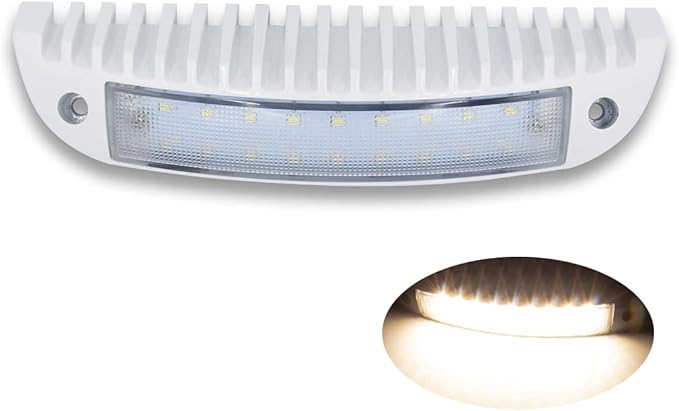Raycharm 9.1" RV & Boat Low-Profile LED Porch Light Fixture, 40° Down Angle Focused Flood Beam, 3000K Warm-White, High Light-Output Low Ampere, Wateproof White Finish, 12V/24V, 1-Pack