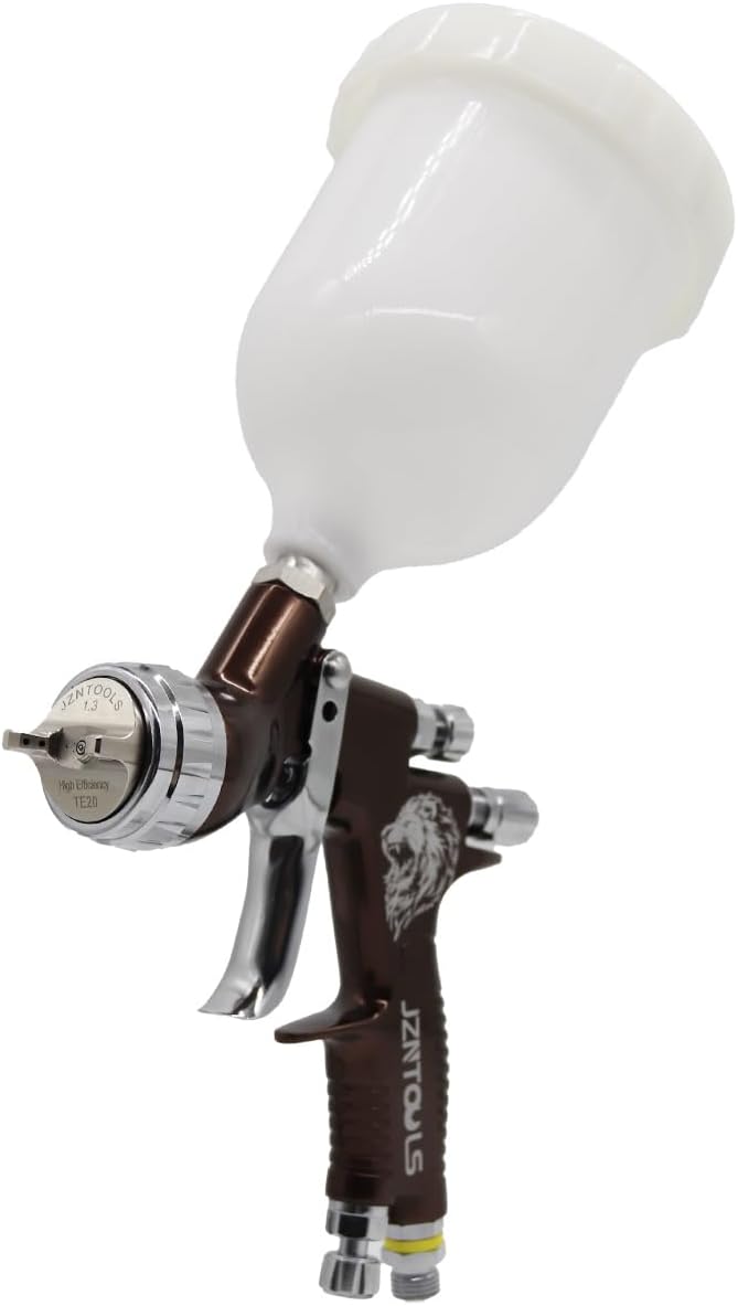 TE20 HVLP Air Spray Gun 1.3mm Nozzles, Car Paint Gun Sprayer,Forged Body, Anodised Finish，Paint Gun for Varnish and Top Coat, with Paint Sprayer Accessories (Brown)