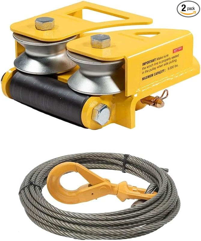 Mytee Products 1 Pack 3/8" x 75' Swaged Winch Cable Wire w/Self Locking Swivel Hook - 20,400 lbs Ultimate BS & 1 Pack Side Puller Recovery Tool for Vehicle Towing & Angled Winching - 9,000 lbs WLL