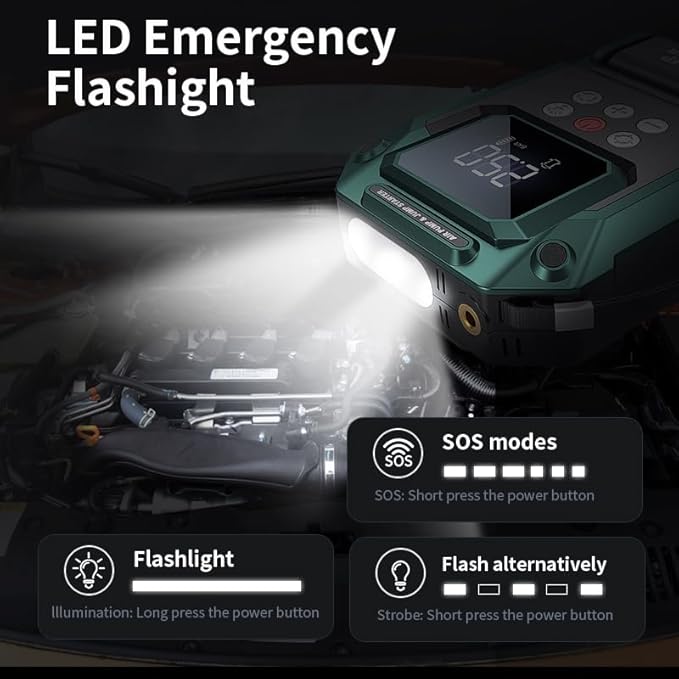 Jump Starter with Air Compressor,2000A 150PSI Car Jump Starter,21800mAh Battery Jump Starter Portable,12V Jump Box with Smart Jumper Cable LCD Display,Lights(Up All Gas/12.0L Diesel)